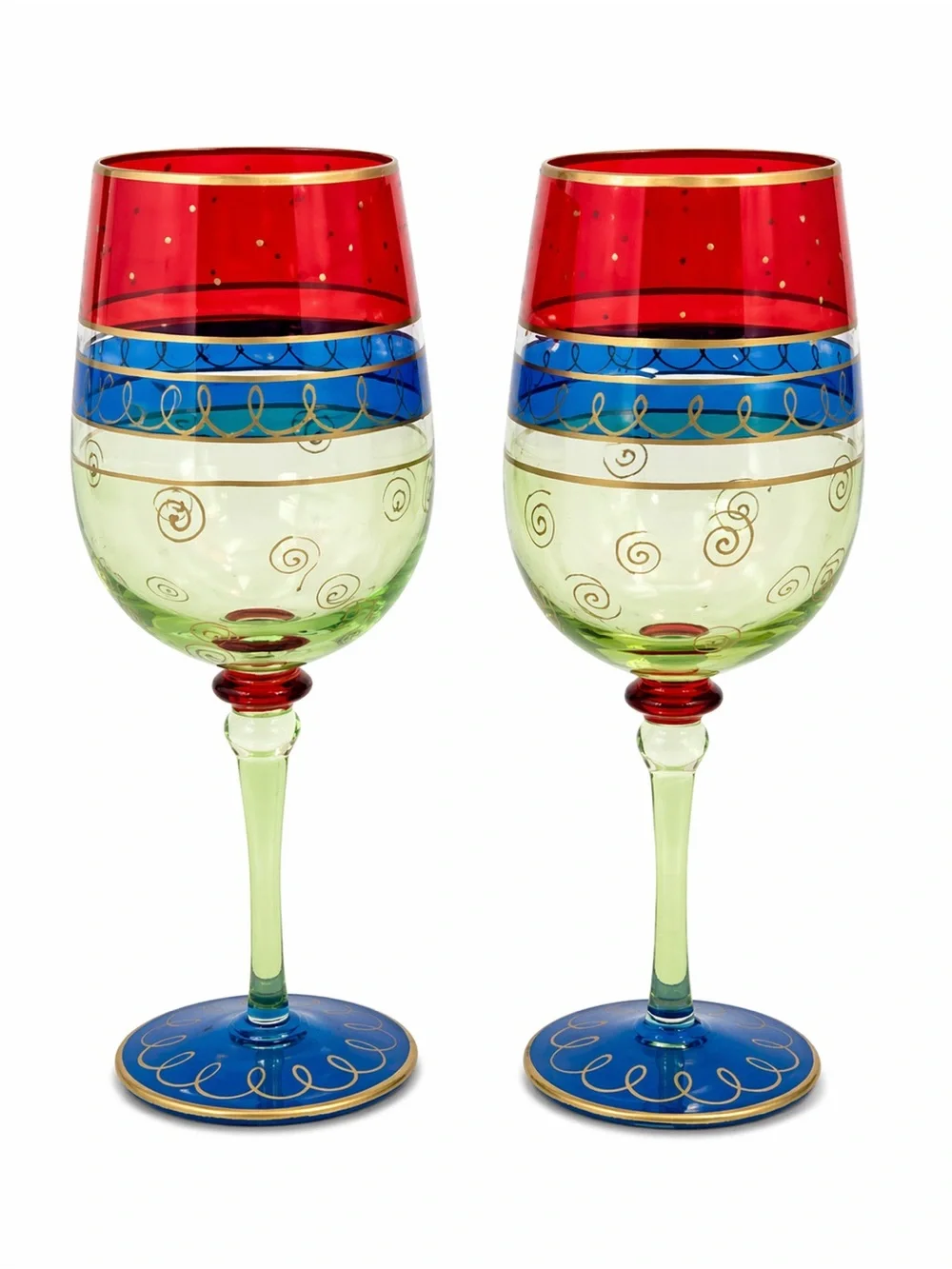 Pier 1 Bordeaux Multicolor Striped Wine Glasses Set of 2 Handpainted 18oz. 2002